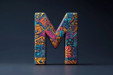 The letter M is made up of many different colors and patterns