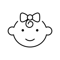 Happy little girl head icon. Simple outline style. Line symbol isolated. Face of baby girl.