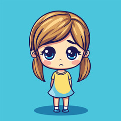 Obraz premium Sad Anime Girl with Large Eyes and Pigtails in Yellow Dress