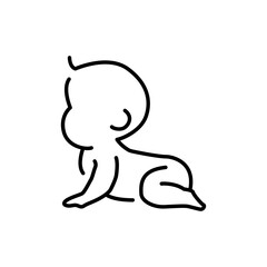Baby crawling icon. Simple outline symbol. Line style small kid silhouette. Infant isolated.