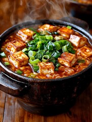 Steaming Bowl of Tofu and Noodle Soup A Delicious Asian Cuisine