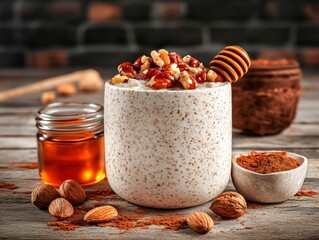 Delicious Creamy Oatmeal with Honey, Walnuts, and Almonds A Healthy Breakfast Recipe