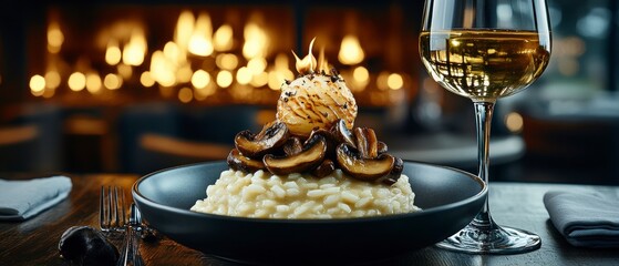 Gourmet Mushroom Risotto A Culinary Delight by the Fireplace