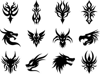 Tribal Dragon Tattoo Designs Collection vector
