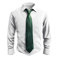 A white shirt with a green tie on a transparent background