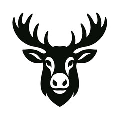 Moose head logo, white background, monochrome black, flat vector illustration, illustrator style