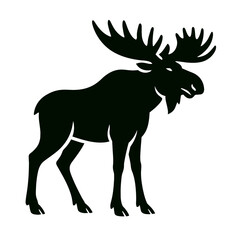 Moose full body, white background, monochrome black, flat vector illustration, illustrator style