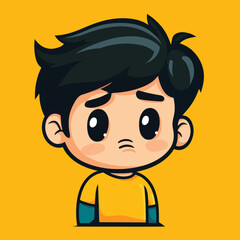 Obraz premium Sad Cartoon Boy with Big Eyes and Yellow Shirt