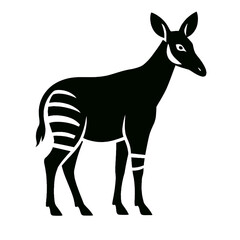 Okapi full body, white background, monochrome black, flat vector illustration, illustrator style