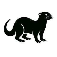 Otter full body, white background, monochrome black, flat vector illustration, illustrator style
