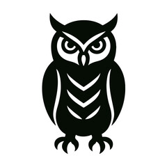 Owl full body, white background, monochrome black, flat vector illustration, illustrator style
