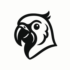 Parrot face logo, white background, monochrome black, flat vector illustration, illustrator style