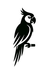Parrot full body, white background, monochrome black, flat vector illustration, illustrator style