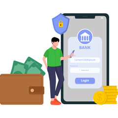 Man Doing Online Banking Transaction Illustration