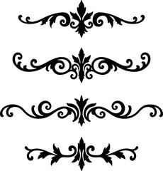 Black and White Floral Silhouettes with Star Accents vector bundle