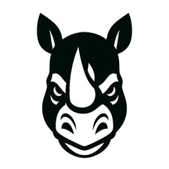 Rhino face logo, white background, monochrome black, flat vector illustration, illustrator style