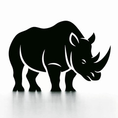 Rhino full body, white background, monochrome black, flat vector illustration, illustrator style