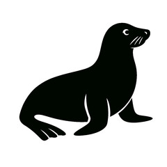 Seal full body, white background, monochrome black, flat vector illustration, illustrator style