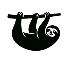 Sloth full body, white background, monochrome black, flat vector illustration, illustrator style