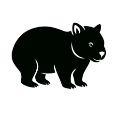 Wombat full body, white background, monochrome black, flat vector illustration, illustrator style