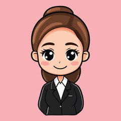 Smiling Businesswoman Cartoon with Updo and Professional Black Suit