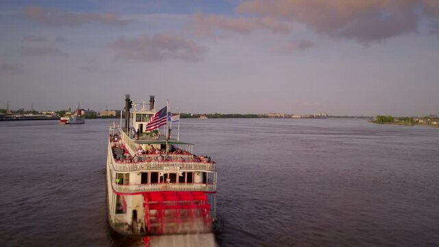 Fly past Natchez Steamboat on the Mississippi River