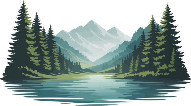 winter landscape with trees and mountains