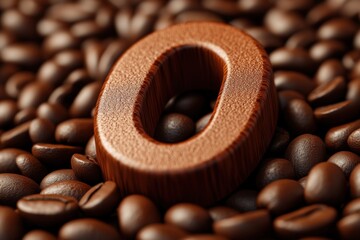 A wooden number 0 is surrounded by coffee beans