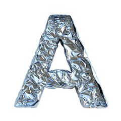 Top view of a 3D letter A made of aluminum foil isolated on a white transparent background