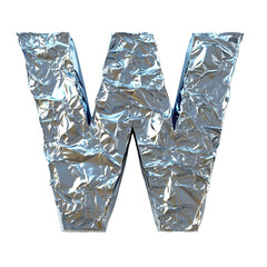 Top view of a 3D letter W made of aluminum foil isolated on a white transparent background