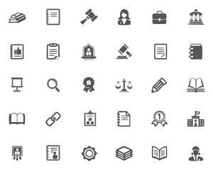 Law and legal icons set vector illustration for justice and education related design and web elements