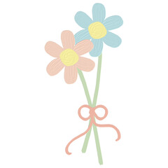 Flower Oil Paint blue and pink color with ribbon.