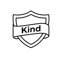 Minimalistic shield emblem with "Kind" text in banner design  