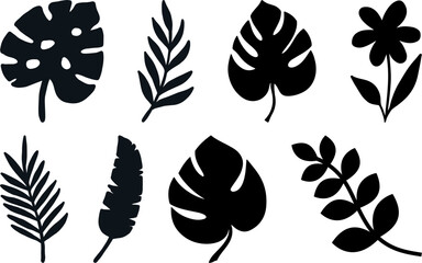 Fototapeta premium Botanical leaf and flower silhouette vector set for nature-themed design, tropical decoration, and modern illustration