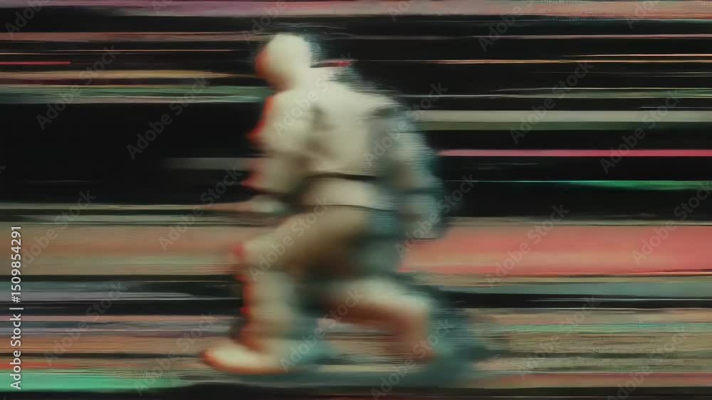 Aufkleber abstract figure walking in a distorted background representing glitch art