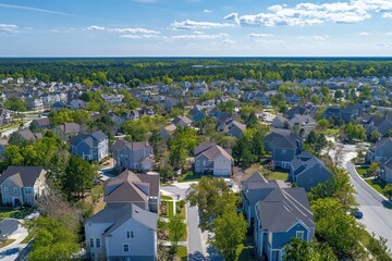 Obraz premium American Suburbs. Rooftops of Expensive Homes in Rich Residential Complex, Real Estate Development Panorama