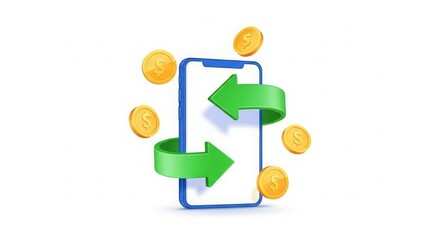 A graphic depicting a smartphone with money symbols, representing digital transactions.