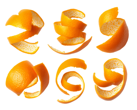 Vibrant Orange Peels Swirling on Transparent Background, PNG
