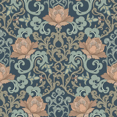 Ornamental muted color pattern. Seamless floral background. 
