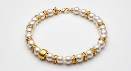 Obraz premium Elegant pearl and gold necklace on white background