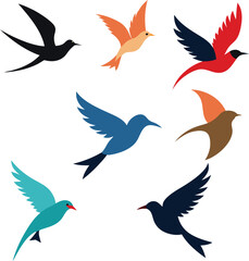 Silhouette Bird Vector Illustration &ndash; Flying and Standing Bird Shapes for Wildlife and Nature Design Projects