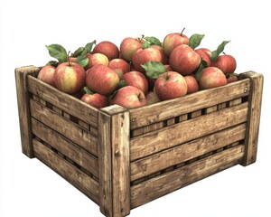 Apple Crate. Wooden Box filled with Fresh Apples on White Background