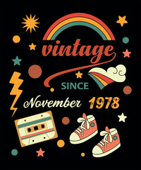 Retro Vintage November 1995 Birthday Design with Rainbow and Cassette Tape