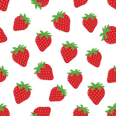 Seamless Hand Drawn Red Strawberries Pattern Design White Background