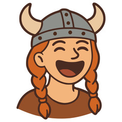 female viking laugh expression flat color vector illustration template design