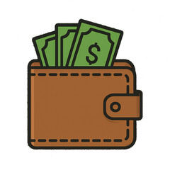 Wallet with Cash Icon – Transparent Background