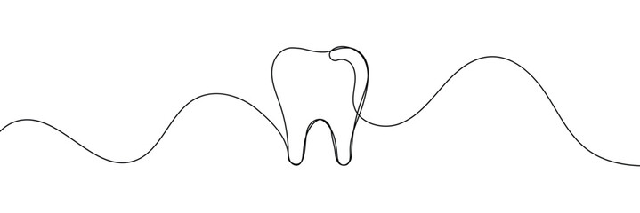 Continuous single line art of teeth and love shape, perfect for minimalist vector illustrations. Teeth and love shape illustration in single line art style, ideal for modern graphic designs.