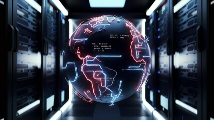 Rotating Digital Globe in Server Room Network Connection Concept - Powered by Adobe