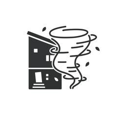 住宅　竜巻被害のシルエットイラスト
