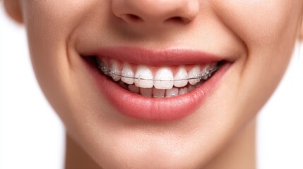 Obraz premium a woman with light braces smiling - close-up dental concept